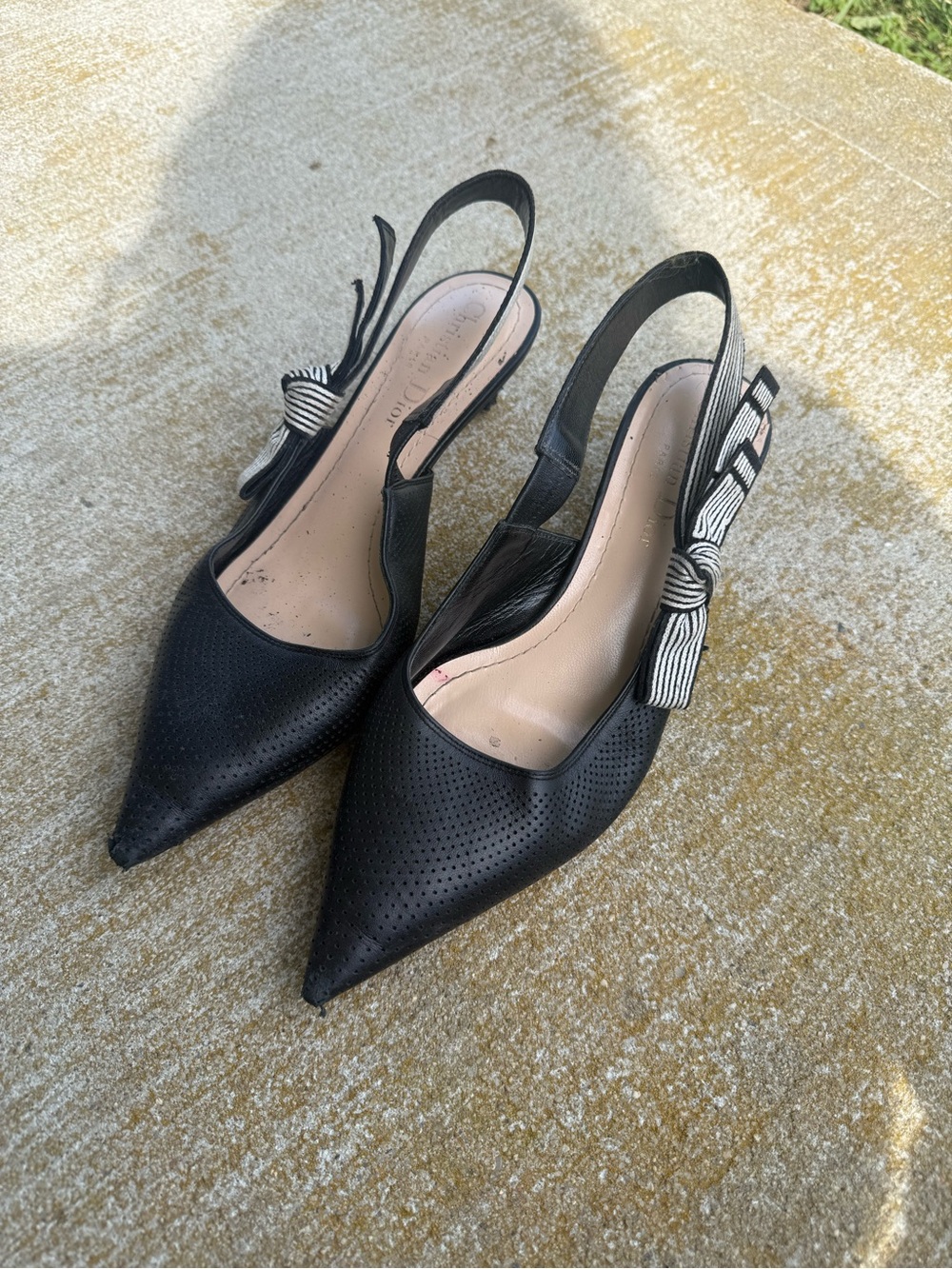 Dior Black Pointed Slingback Flats with Bow Accent - Women's